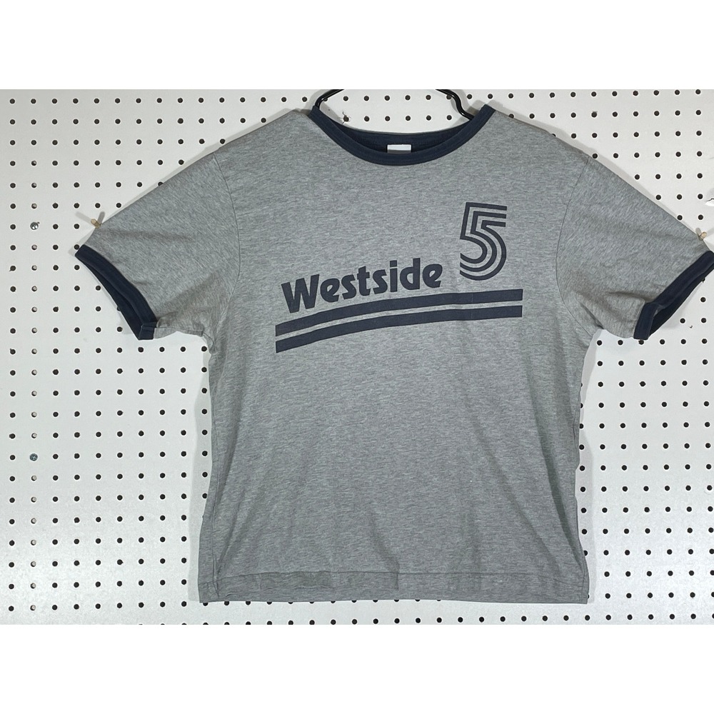 Vintage Old Navy Westside 5 Ringer T-Shirt XXL Gray Navy Blue Graphic Tee Cotton